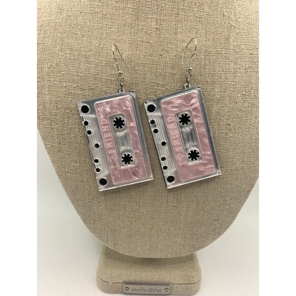 Retro 80’s Pink Cassette Earrings - Picture 1 of 4